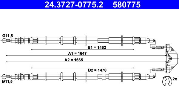 ATE 24.3727-0775.2 - Cavo comando, Freno stazionamento www.autoricambit.com