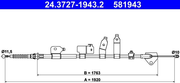 ATE 24.3727-1943.2 - Cavo comando, Freno stazionamento www.autoricambit.com