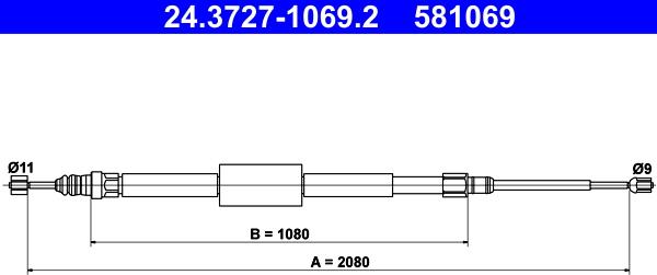 ATE 24.3727-1069.2 - Cavo comando, Freno stazionamento www.autoricambit.com