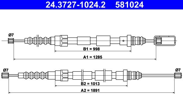 ATE 24.3727-1024.2 - Cavo comando, Freno stazionamento www.autoricambit.com