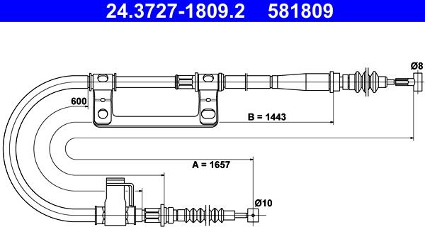 ATE 24.3727-1809.2 - Cavo comando, Freno stazionamento www.autoricambit.com