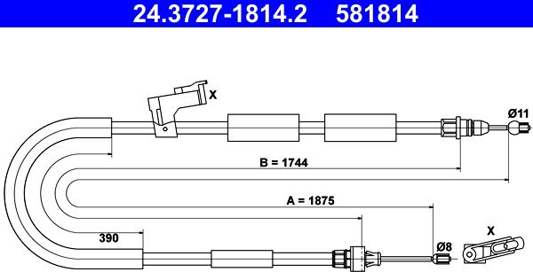 ATE 24.3727-1814.2 - Cavo comando, Freno stazionamento www.autoricambit.com