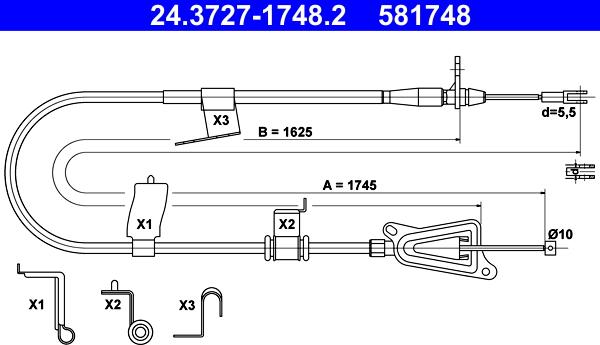 ATE 24.3727-1748.2 - Cavo comando, Freno stazionamento www.autoricambit.com