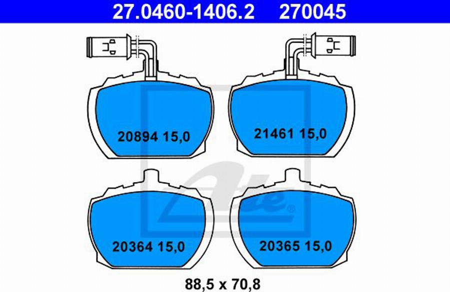 ATE 270045 - Kit pastiglie freno, Freno a disco www.autoricambit.com