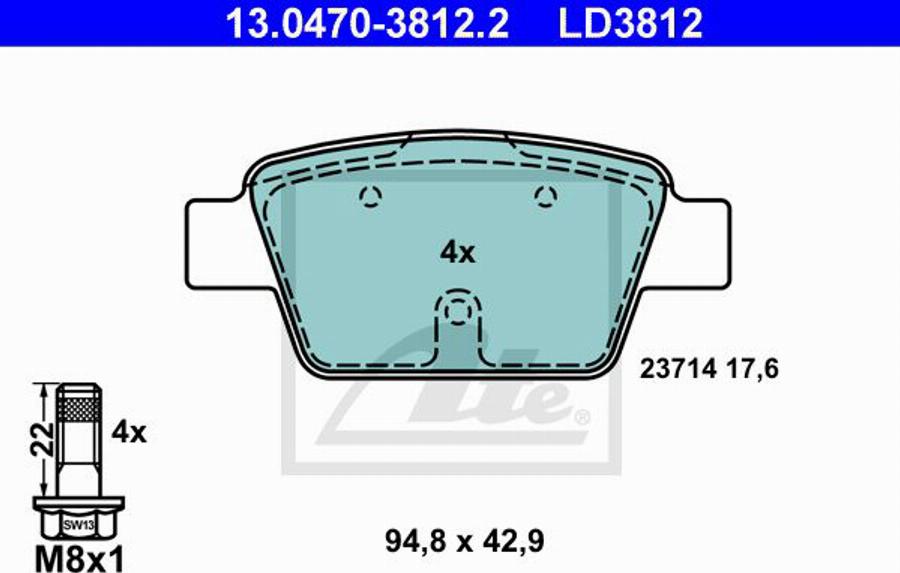 ATE LD3812 - Kit pastiglie freno, Freno a disco www.autoricambit.com