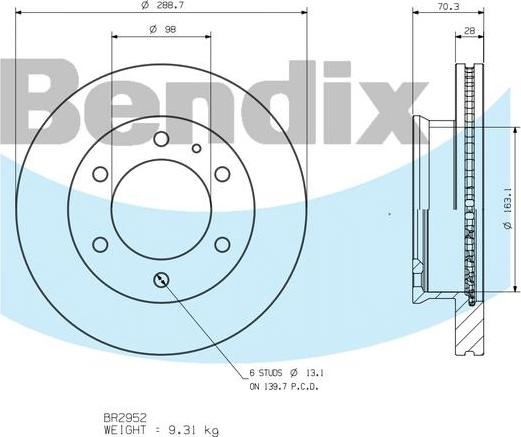 BENDIX BR2952 - Discofreno www.autoricambit.com