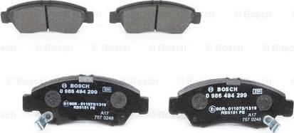 BOSCH 0 986 494 299 - Kit pastiglie freno, Freno a disco www.autoricambit.com