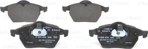 BOSCH 0 986 424 360 - Kit pastiglie freno, Freno a disco www.autoricambit.com