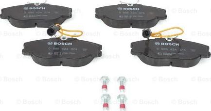 BOSCH 0 986 424 374 - Kit pastiglie freno, Freno a disco www.autoricambit.com