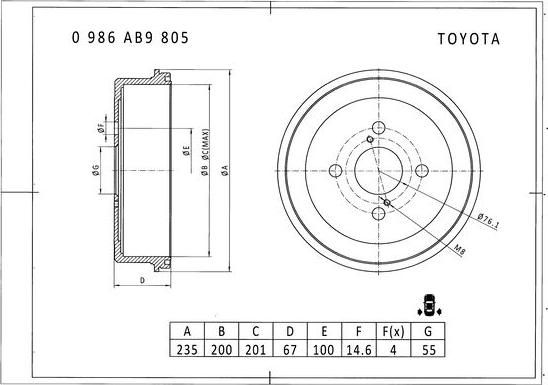 BOSCH 0 986 AB9 805 - Tamburo freno www.autoricambit.com