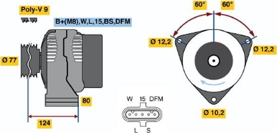 BOSCH 0 124 555 001 - Alternatore www.autoricambit.com