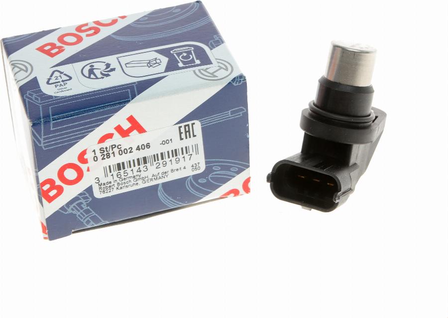 BOSCH 0 281 002 406 - Sensore, Posizione albero a camme www.autoricambit.com