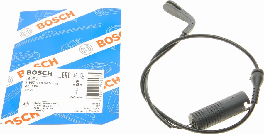 BOSCH 1 987 474 940 - Contatto segnalazione, Usura past. freno/mat. d'attrito www.autoricambit.com