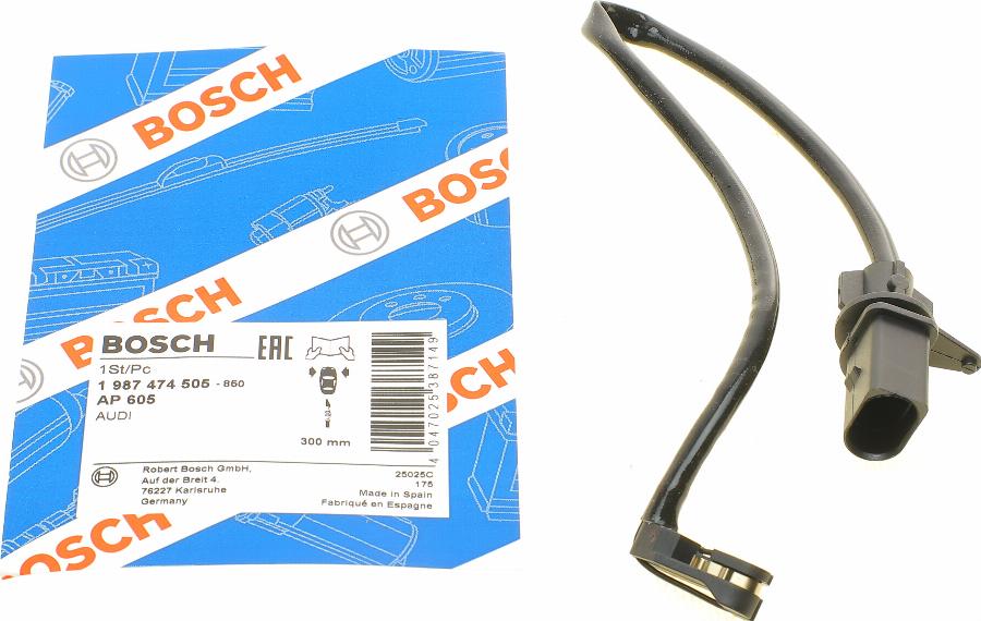 BOSCH 1 987 474 505 - Contatto segnalazione, Usura past. freno/mat. d'attrito www.autoricambit.com