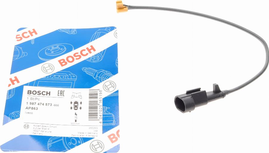 BOSCH 1 987 474 573 - Contatto segnalazione, Usura past. freno/mat. d'attrito www.autoricambit.com