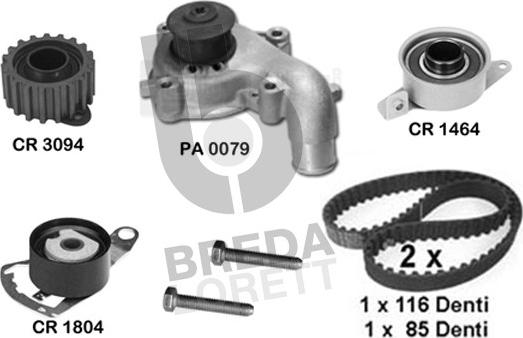 Breda Lorett KPA0362A - Pompa acqua + Kit cinghie dentate www.autoricambit.com