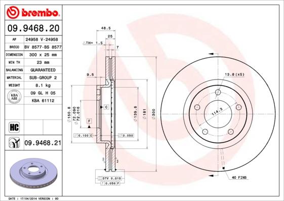 Brembo 09.9468.20 - Discofreno www.autoricambit.com