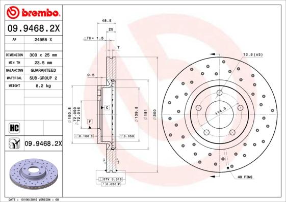 Brembo 09.9468.2X - Discofreno www.autoricambit.com