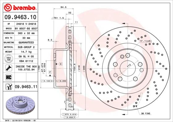 Brembo 09.9463.10 - Discofreno www.autoricambit.com