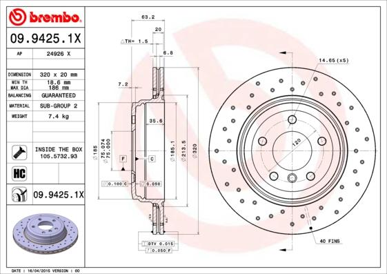 Brembo 09.9425.1X - Discofreno www.autoricambit.com