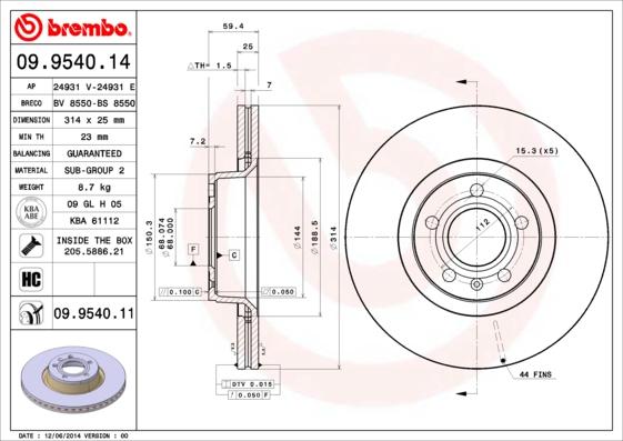 Brembo 09.9540.11 - Discofreno www.autoricambit.com