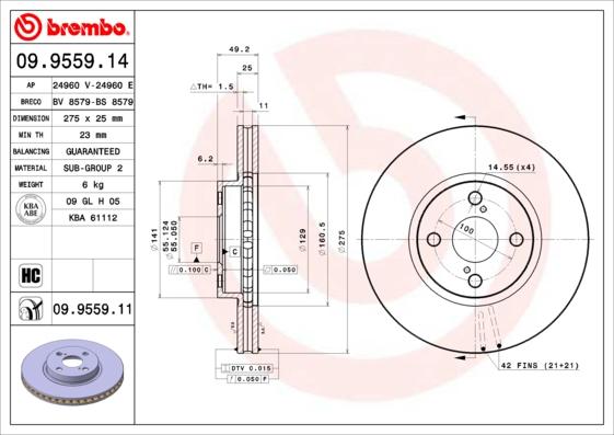 Brembo 09.9559.14 - Discofreno www.autoricambit.com