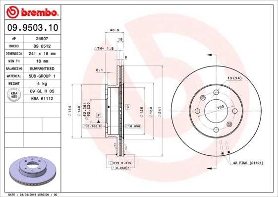 Brembo 09.9503.10 - Discofreno www.autoricambit.com