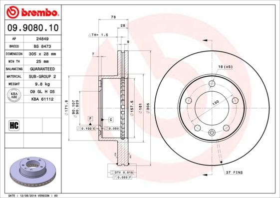 Brembo 09.9080.10 - Discofreno www.autoricambit.com