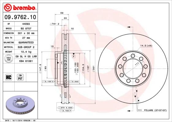 Brembo 09.9762.10 - Discofreno www.autoricambit.com