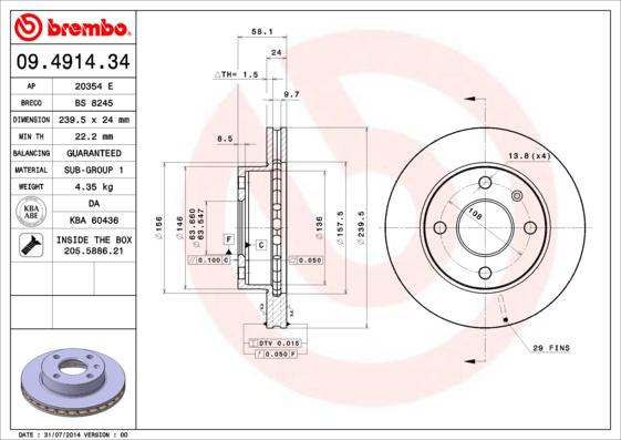 Brembo 09.4914.34 - Discofreno www.autoricambit.com