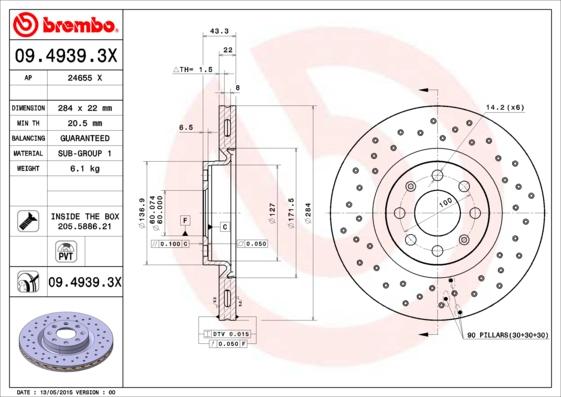 Brembo 09.4939.3X - Discofreno www.autoricambit.com