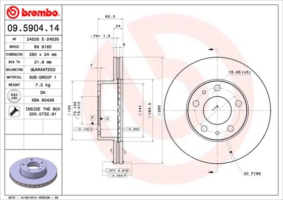 Brembo 09.5904.14 - Discofreno www.autoricambit.com