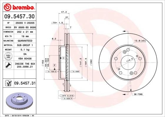 Brembo 09.5457.30 - Discofreno www.autoricambit.com