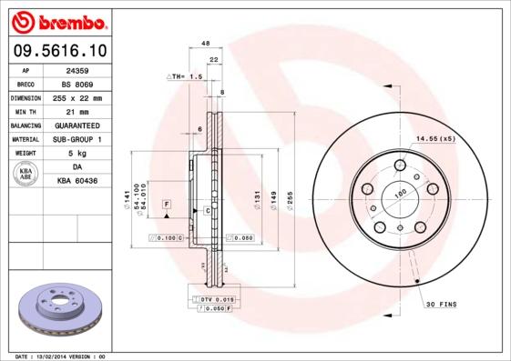 Brembo 09.5616.10 - Discofreno www.autoricambit.com