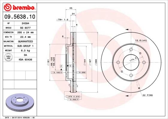 Brembo 09.5638.10 - Discofreno www.autoricambit.com