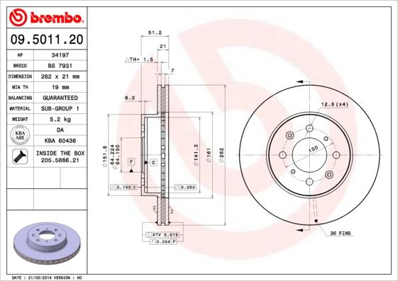 Brembo 09.5011.20 - Discofreno www.autoricambit.com