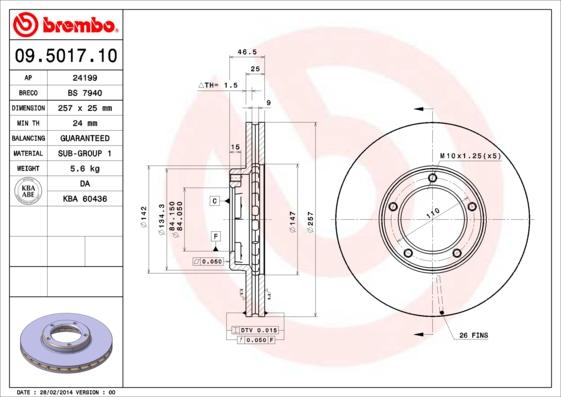 Brembo 09.5017.10 - Discofreno www.autoricambit.com