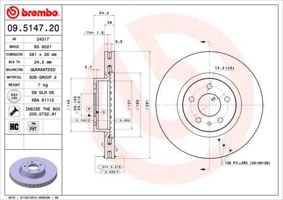 Brembo 09.5147.20 - Discofreno www.autoricambit.com