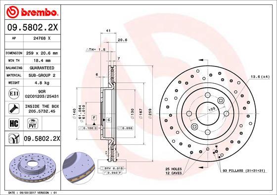 Brembo 09.5802.2X - Discofreno www.autoricambit.com