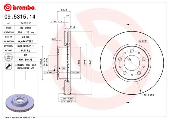 Brembo 09.5315.14 - Discofreno www.autoricambit.com