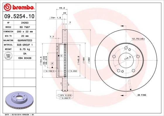 Brembo 09.5254.10 - Discofreno www.autoricambit.com