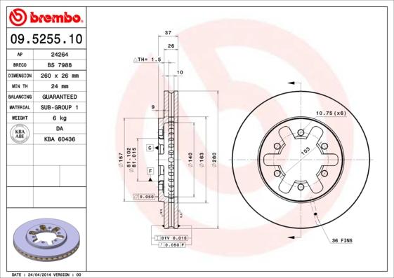 Brembo 09.5255.10 - Discofreno www.autoricambit.com