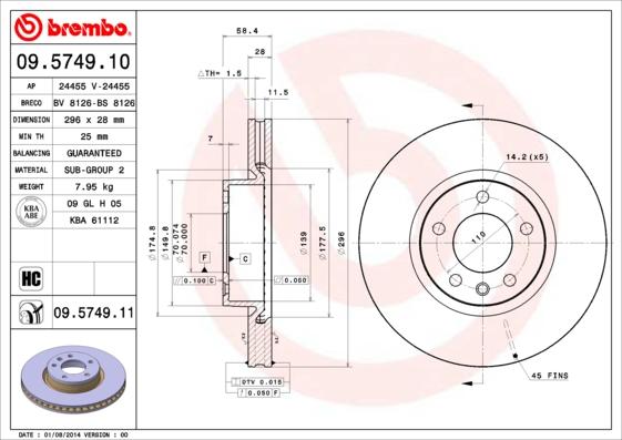 Brembo 09.5749.10 - Discofreno www.autoricambit.com