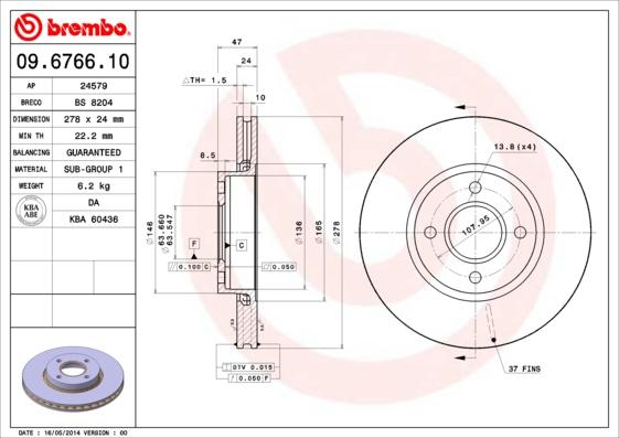 Brembo 09.6766.10 - Discofreno www.autoricambit.com