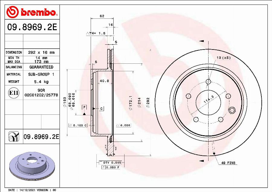 Brembo 09.8969.2E - Discofreno www.autoricambit.com