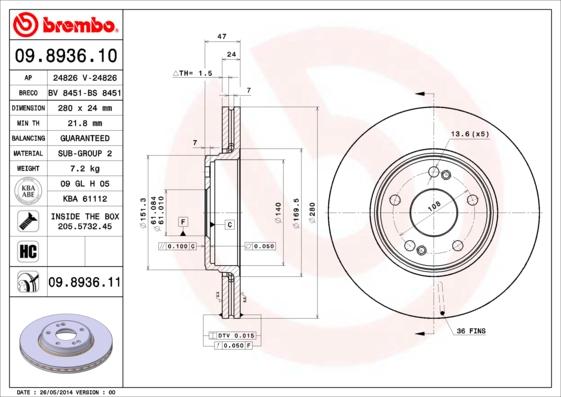 Brembo 09.8936.10 - Discofreno www.autoricambit.com