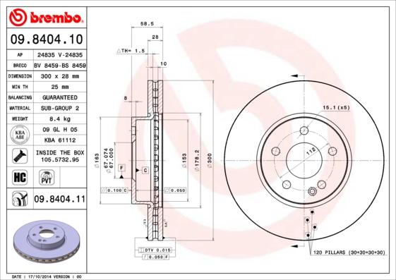 Brembo 09.8404.10 - Discofreno www.autoricambit.com