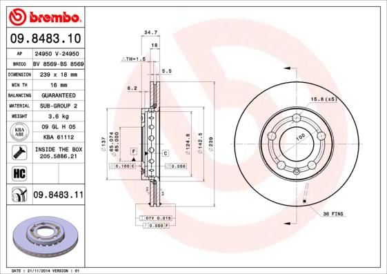 Brembo 09.8483.10 - Discofreno www.autoricambit.com