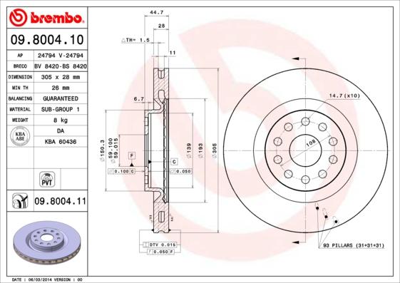 Brembo 09.8004.10 - Discofreno www.autoricambit.com