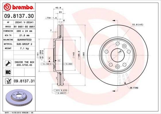 Brembo 09.8137.30 - Discofreno www.autoricambit.com